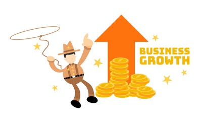 cowboy america and economy finance growth arrow cartoon doodle flat design style vector illustration