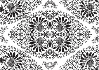 Tradition floral seamless pattern, damask vintage ornament. Royal victorian flourish wallpapper, luxury textile. Vector illustration.