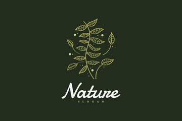 Nature Foliage Logo with Line Concept in Vintage and Minimalist Style, Suitable for Medical, Botanic, Herb, or Natural Product Logos