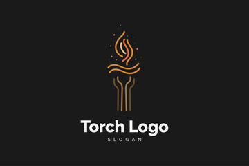 Fototapeta na wymiar Fire Torch Logo with Line Concept in Vintage Style