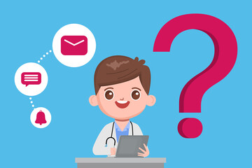 Animation Doctor character online hospital.	Cute cartoon hand drawn vector.