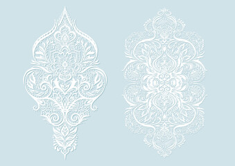 Tradition floral pattern, damask vintage ornament. Royal victorian flourish wallpapper, luxury textile. Vector illustration. Embroidery emitation.