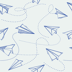Seamless pattern of Paper airplanes on paper background