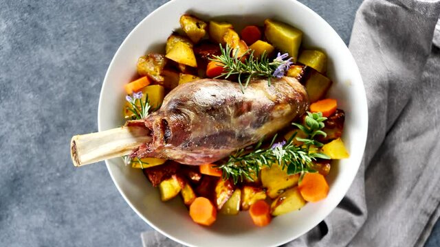 roasted lamb leg and potato