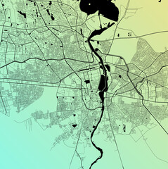 Adana, Turkey (TUR) - Urban vector city map with parks, rail and roads, highways, minimalist town plan design poster, city center, downtown, transit network, gradient blueprint