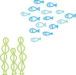 簡単な魚とわかめのイラスト装飾