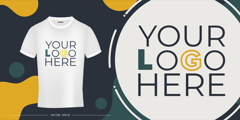 Template for design and presentation of a logo or print on a white t-shirt. Your logo on a t-shirt banner. Vector illustration.