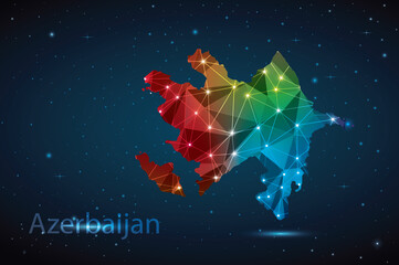 Abstract Polygon Map of Azerbaijan. Vector Illustration Low Poly Color Rainbow on Dark Background.