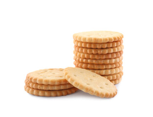 Crispy crackers on white background. Delicious snack
