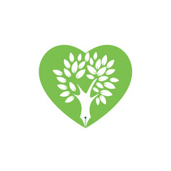 Tree pen vector logo design template. Writer love and nature logo concept.	