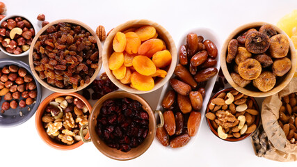 various of nuts- dried fruits collection