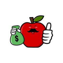 cute apple cartoon mascot character funny expression