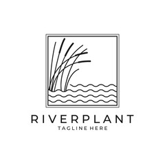 river plant cattail icon logo vector symbol illustration design, nature plant in square logo design