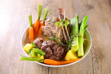 beef stew with carrot, leek and potato
