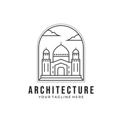 islamic architecture icon logo line art vector illustration design