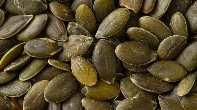 Close up of Pumpkin seed texture. Macro image of ingredient background. Copy space
