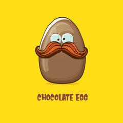 Cartoon chocolate easter egg cartoon characters isolated on yellow background. My name is egg vector concept illustration. funky sweet chocolate easter egg character with eyes and mouth