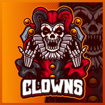 Smile Clown mascot esport logo design illustrations vector template, Joker logo for team game streamer youtuber banner twitch discord