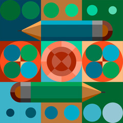 Geometric pattern.Constructor from different shapes. You can change and recolor objects. An image of a stylized pencil. Useful for textiles, packaging, advertising.