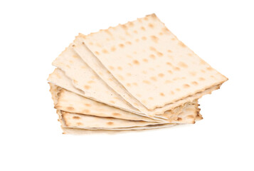 Matzo (or matzah) traditionally Jewish bread isolated on white background.
