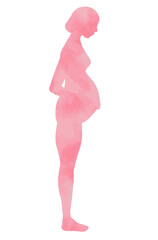 Obraz na płótnie Canvas ボブヘアの妊婦のヌードシルエット・ピンク水彩・たちポーズ silhouette of a pregnant woman with bobbed hair, nude, pink water color, posing, standing.