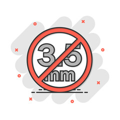 Cartoon colored audio jack 3.5mm in ban icon in comic style. 3.5mm illustration pictogram. Audio sign splash business concept.