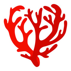 Obraz premium Bright red tropical coral in two colors in the form of a heart on a white background