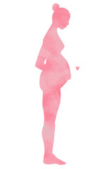 お団子ヘアの妊婦のヌードシルエット・ピンク・水彩テクスチャ・立ちポーズ
silhouette of a pregnant woman with her hair in a bun, nude, pink water color texture, posing, standing.