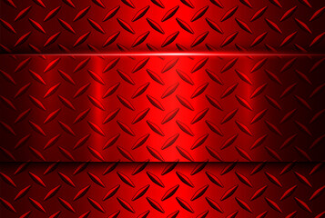 Background red metallic, 3D chrome vector design with diamond plate sheet metal texture.
