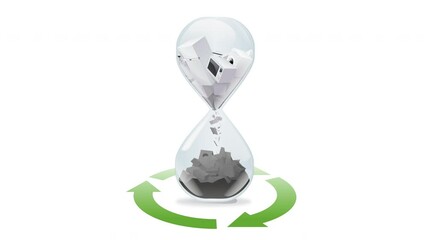Hourglass of planned obsolescence and recycling (loop)