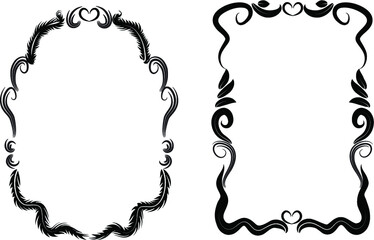 vector line flowers oval and rectangle border frame background