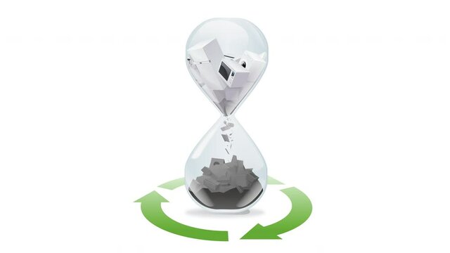 Hourglass of planned obsolescence and recycling (loop)