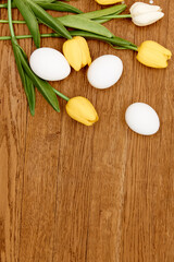 eggs decoration wooden background Easter Copy Space