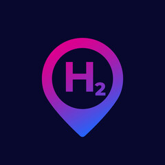 hydrogen icon with pin marker, vector