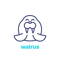 Fototapeta premium Walrus line icon, arctic animal vector