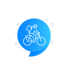 bike delivery line icon, courier on the bicycle vector