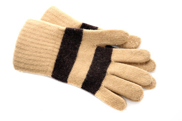 Knitted woollen brown gloves