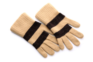 Knitted woollen brown gloves