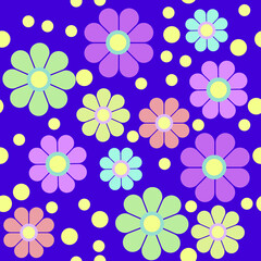 vector pattern with bright colors. flat image of a pattern with colorful flowers on a purple background.