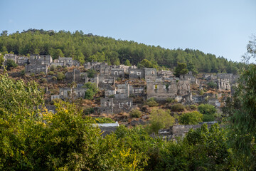 Fototapeta na wymiar Kayaköy (Levissi Village), which was abandoned by the Greeks during the population exchange long ago. Kayakoy, Fethiye, Mugla, Turkey