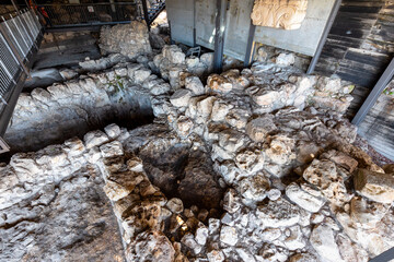 King David Royal Quarter archeological site with excavation of ancient City of David in Kidron...