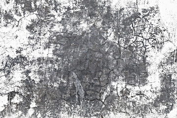 Old broken sanded aged painted facade of rusty smudged daub grime. Rough edges wrinkled plaster of uneven wall. Cracked chipped messy falling stucco. Dirty vintage flaking textured layer for 3D design