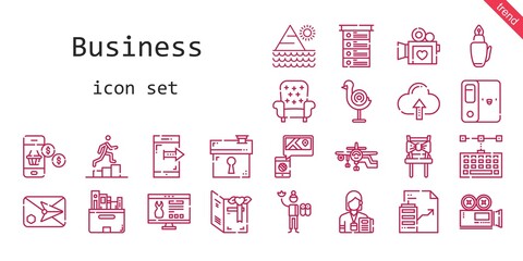 business icon set. line icon style. business related icons such as keyboard, website, smartphone, chair, real estate, video camera, list, house, dart board, journalist, folder