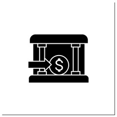 Bank loans glyph icon. Access to bank loans. Instant card issuance concept. Quick money access. Mobile banking. Financial transaction. Filled flat sign. Isolated silhouette vector illustration