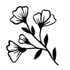 Vector illustration of a wildflower hand drawn. Botanical element isolated on white background. Branches, leaves, inflorescences with ink contour. Design for postcards, print, template.