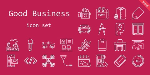 good business icon set. line icon style. good business related icons such as calendar, online shopping, escalator, mail, funnel, ticket, drawer, video camera, suit and tie, earthquake