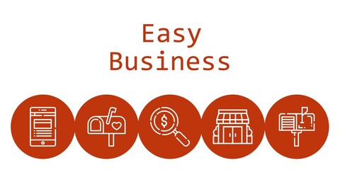 easy business background concept with easy business icons. Icons related news, loupe, mailbox, stores