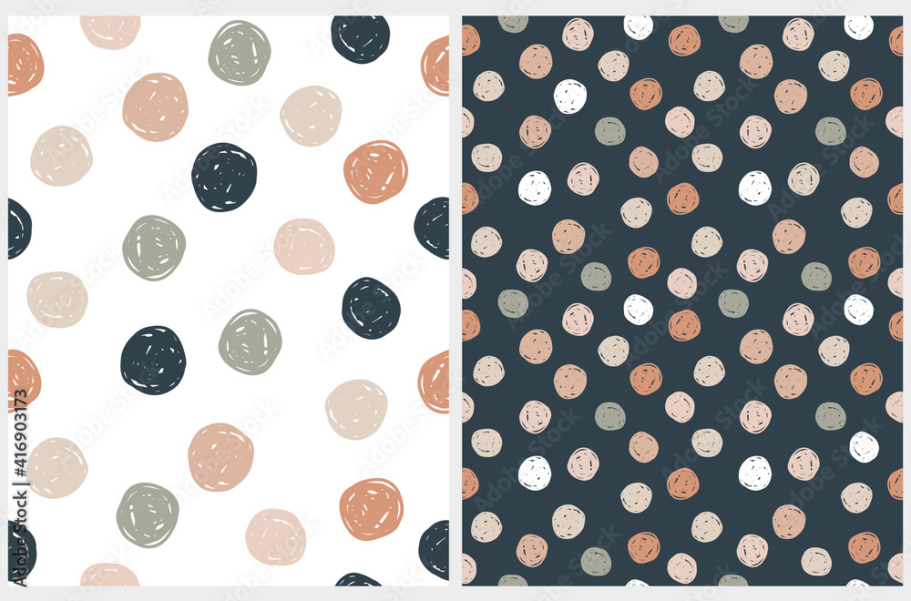 Wall mural abstract geometric irregular vector patterns with polka dots. cute childish endless texture. blue an