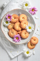 Obraz na płótnie Canvas Homemade round butter cookies as crunchy and vanilla snack