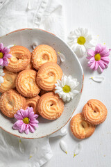 Fototapeta na wymiar Sweet danish cookies as crunchy and vanilla snack
